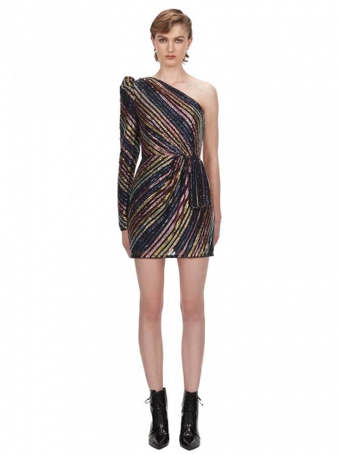 Stripe Sequin Asymmetric Mini Dress